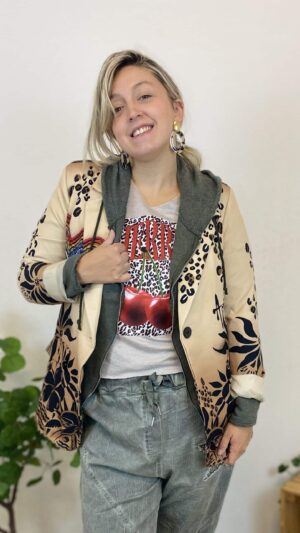 Blazer veste loose imprimé fleurs et coeur