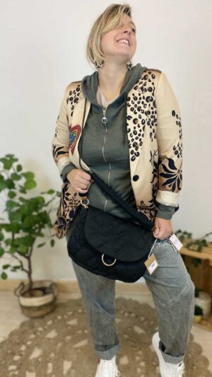 Blazer veste loose imprimé fleurs et coeur