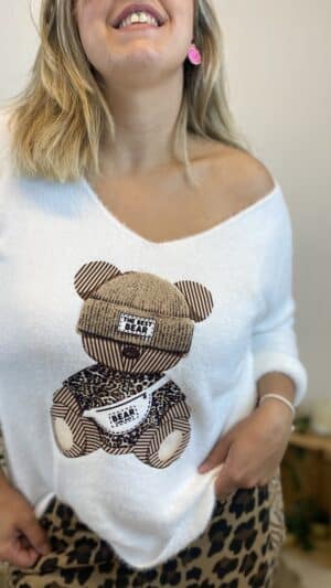 Pull douillet ourson en broderie