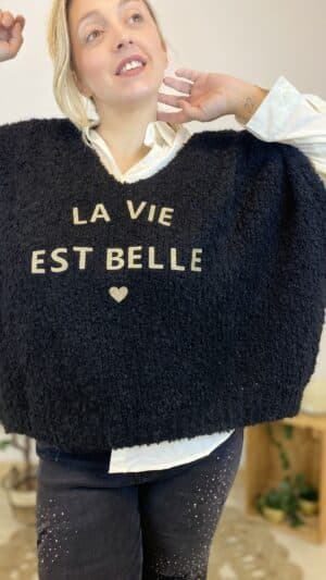 Pull loose maille bouclette « la vie est belle » (différents coloris)