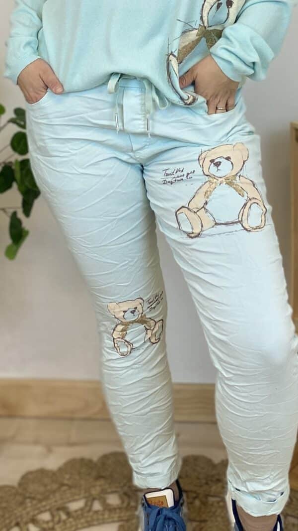 Pantalon confort motif ourson (rose ou celadon)